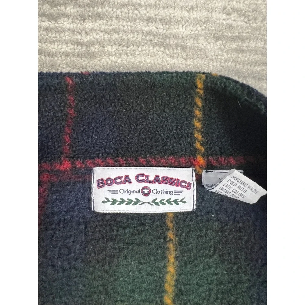 Boca Classics Fleece Pullover Mens XL Green Plaid Quarter‎ Zip Mock Neck Outdoor